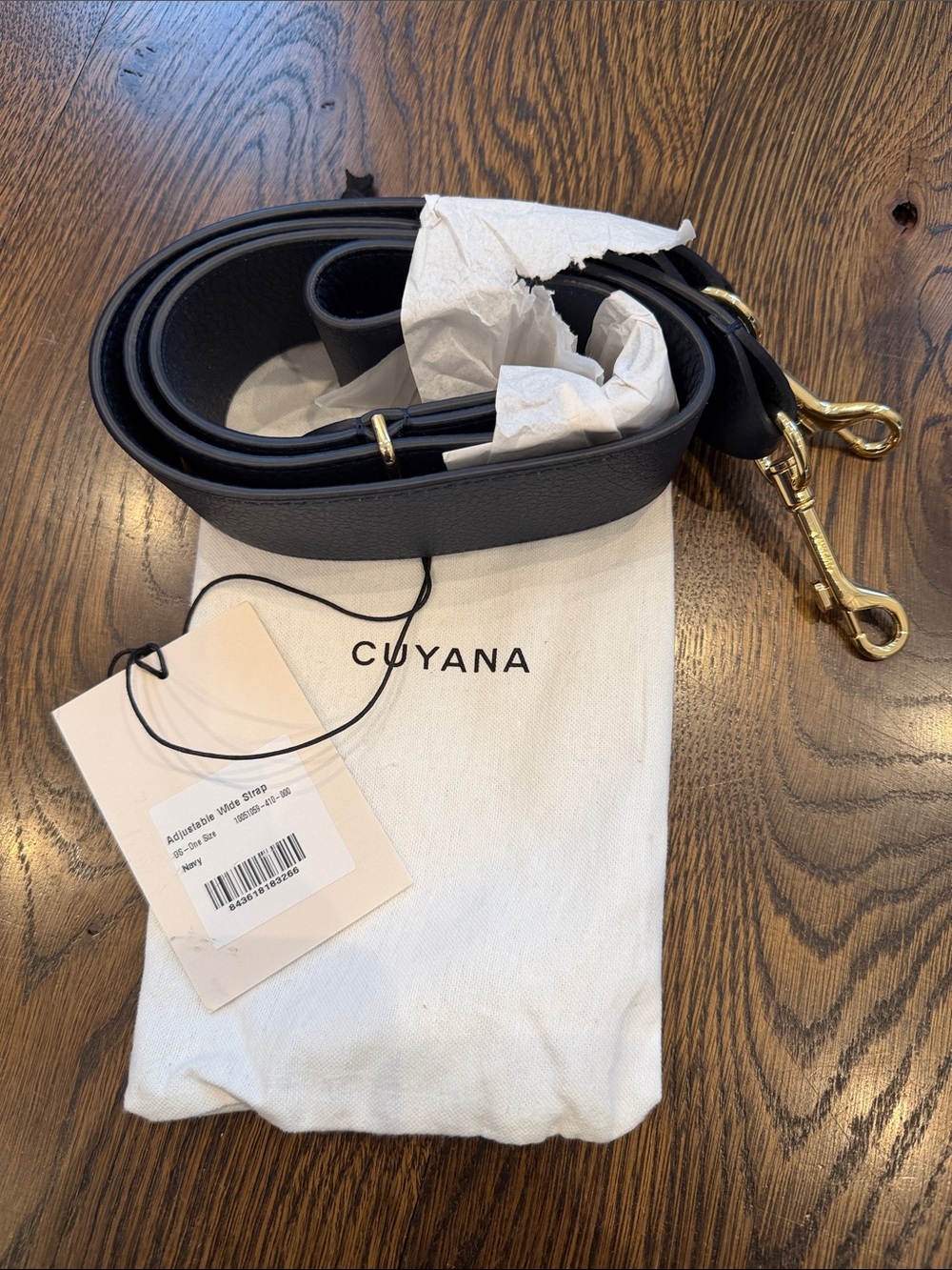 NWT Cuyana Adjustable Wide Strap Navy Blue with Gold Hardware